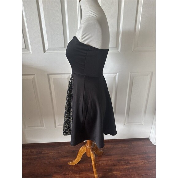 Black Strapless Skater Dress Junior Womens Med  90s Y2K Coquette Fit & Flare - Picture 6 of 12